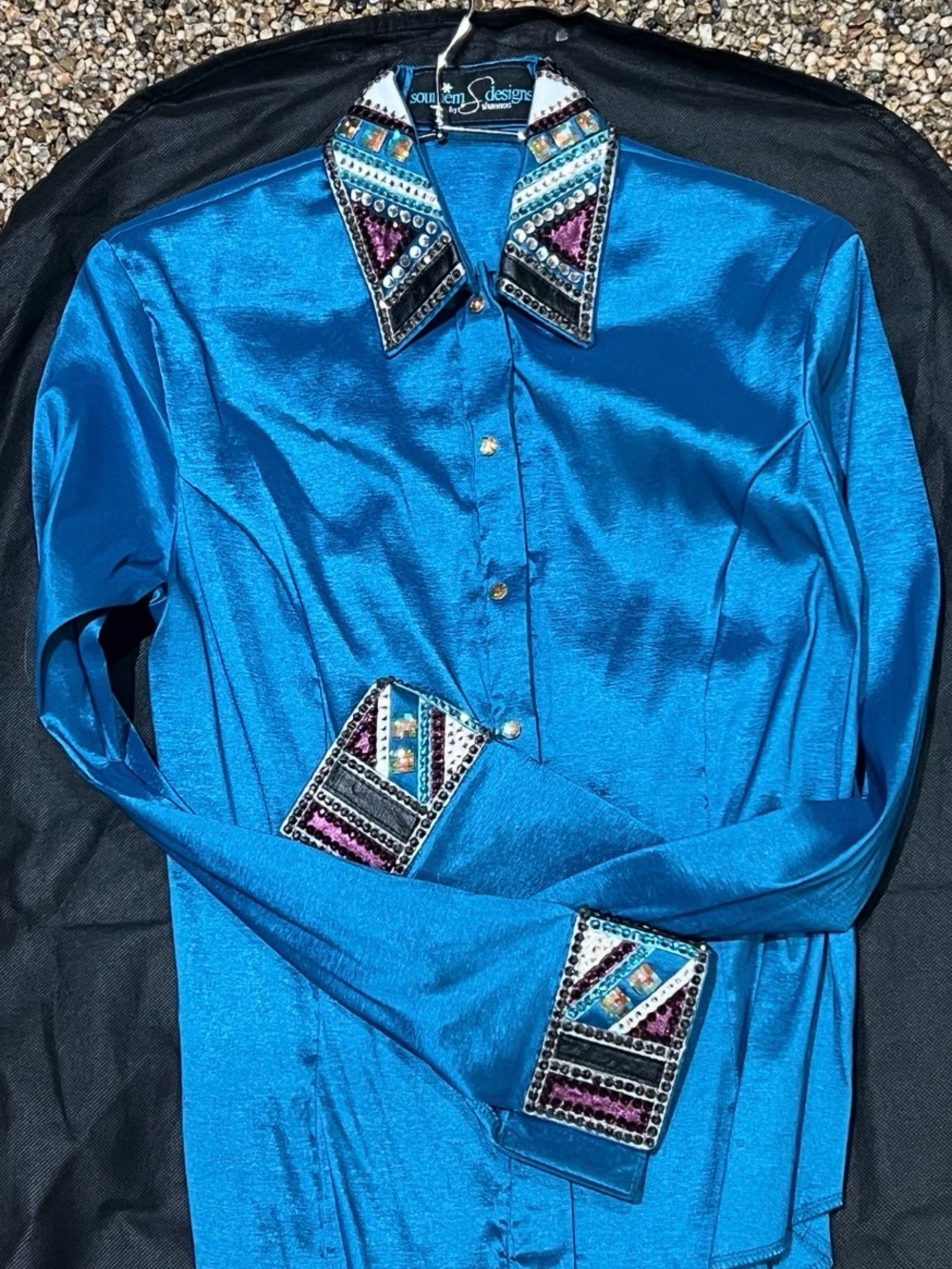 Blue Embellished Men's Dress Shirt